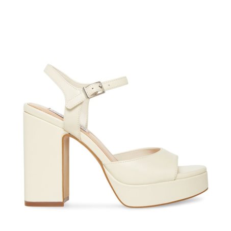 Cream Steve Madden Amy Leather Women's Heels Sandals | PH 3842OGL